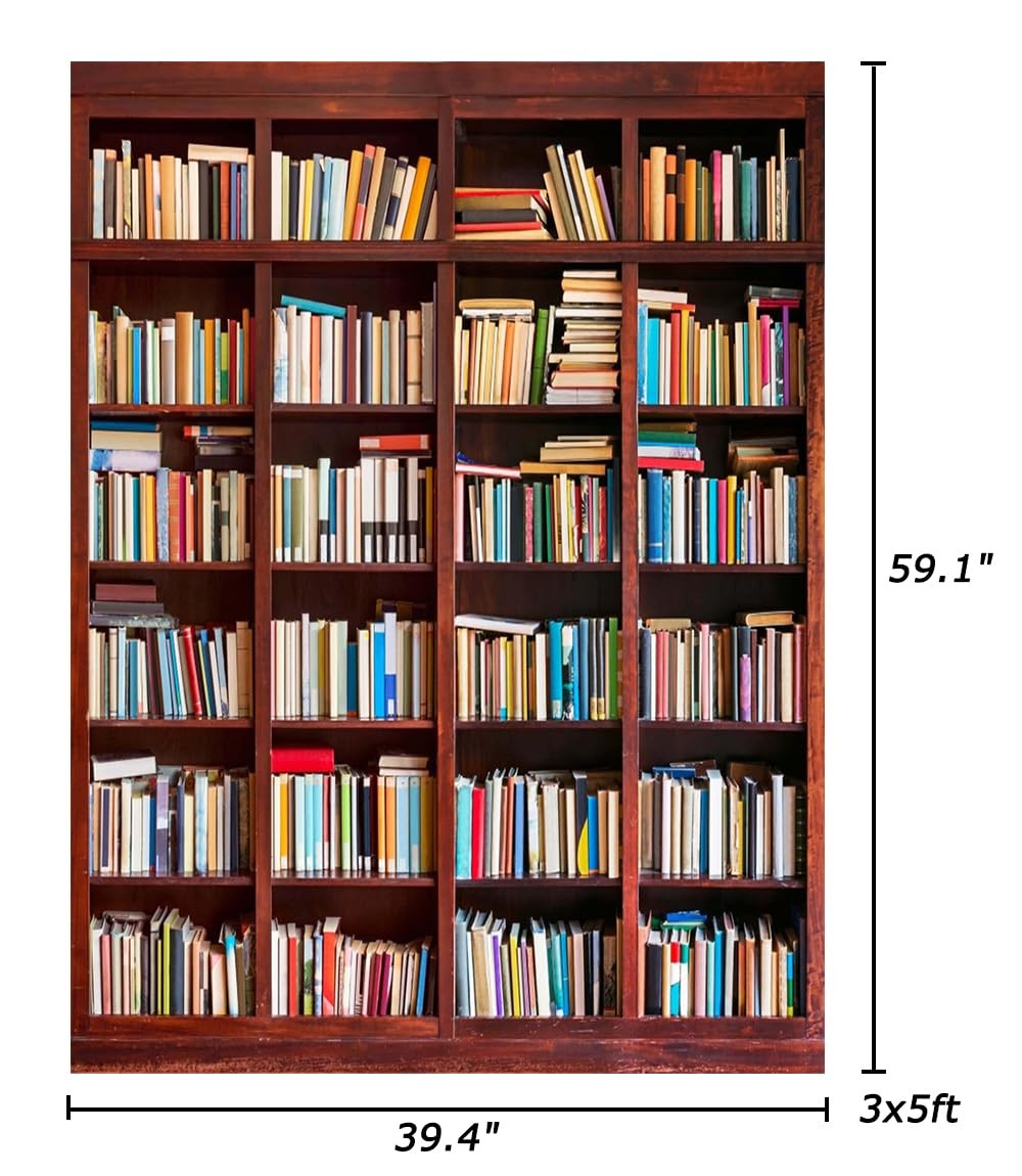 3x5ft Bookshelf Background Bookcase Photography Backdrop for Video Recording
