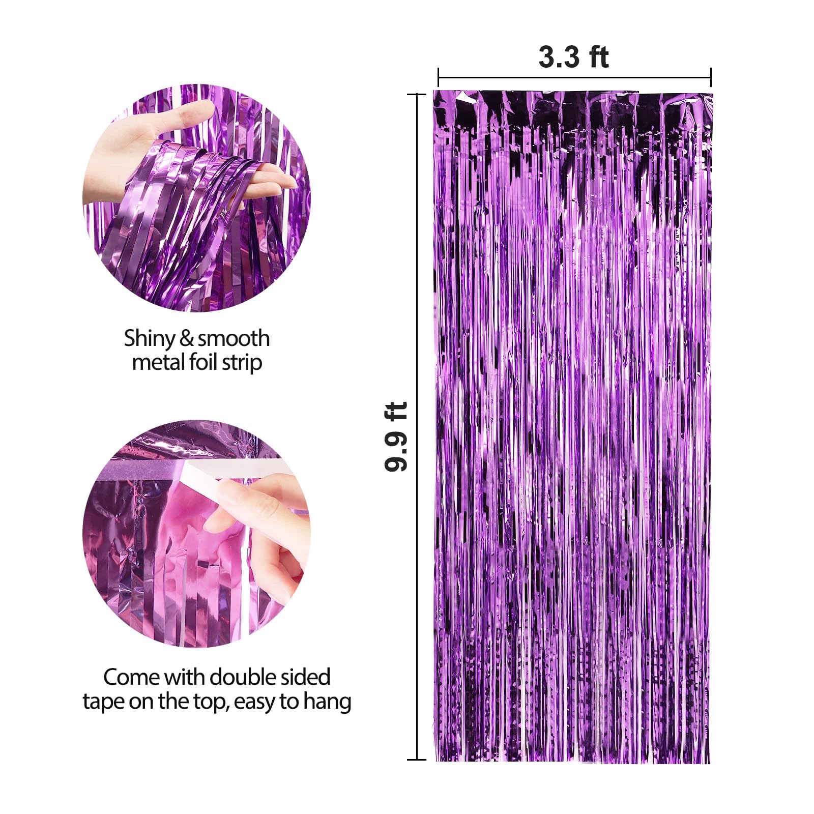 Purple Foil Fringe Curtains 4 Pack Tinsel Backdrop for Party Decorations