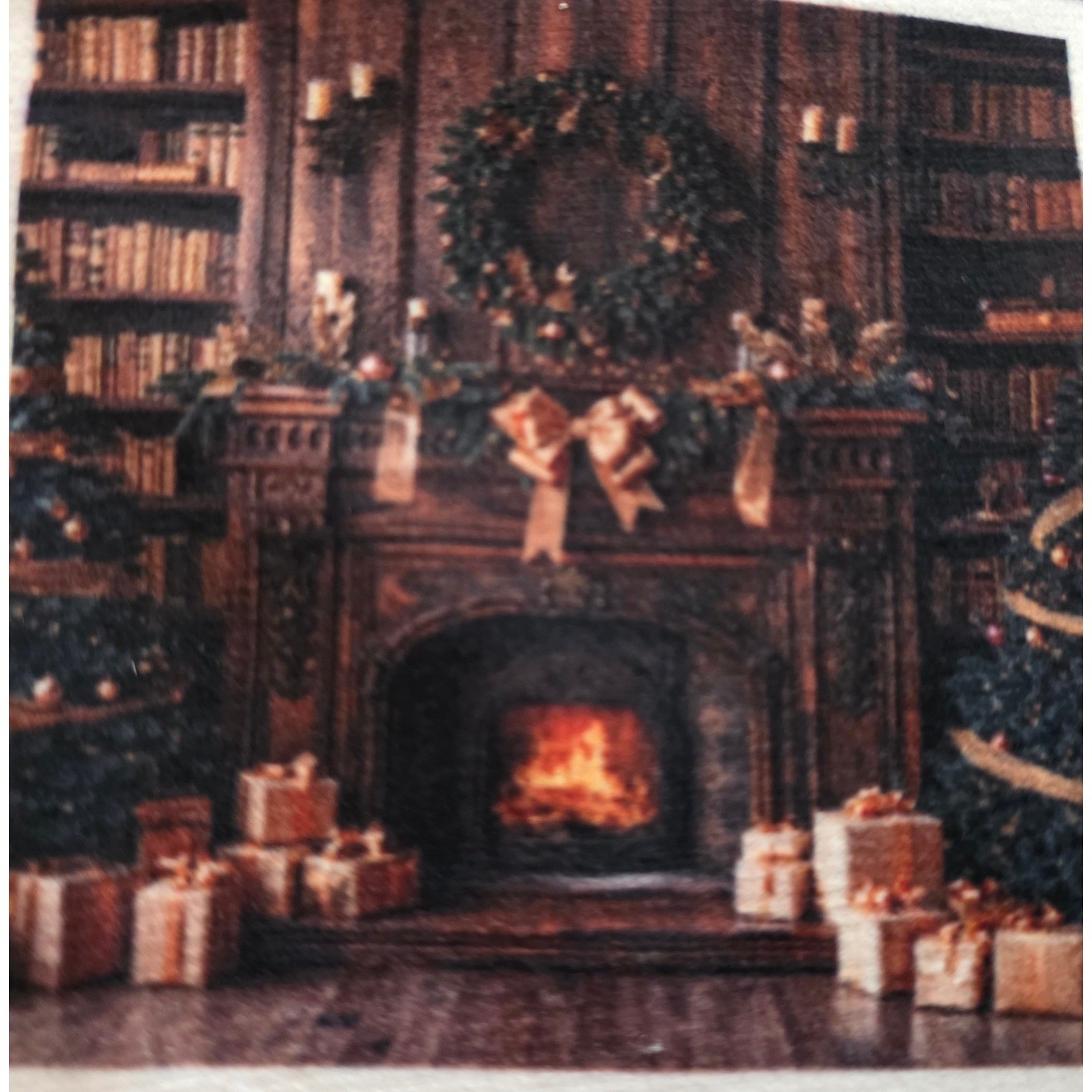 Kate Photo Christmas Fireplace Backdrop BH1057055T Holiday Library 5′ x 7′