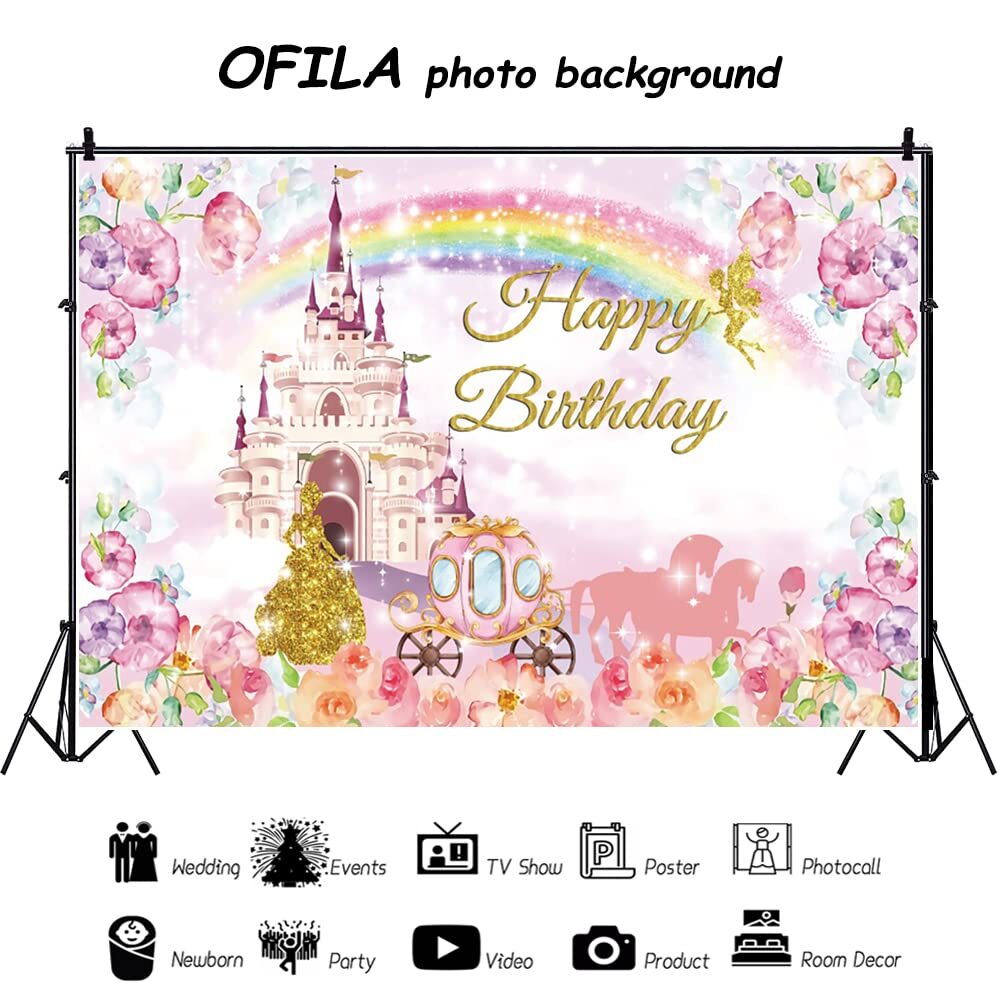 Pink Princess Castle Photography Backdrop for Birthday Baby Shower Newborn