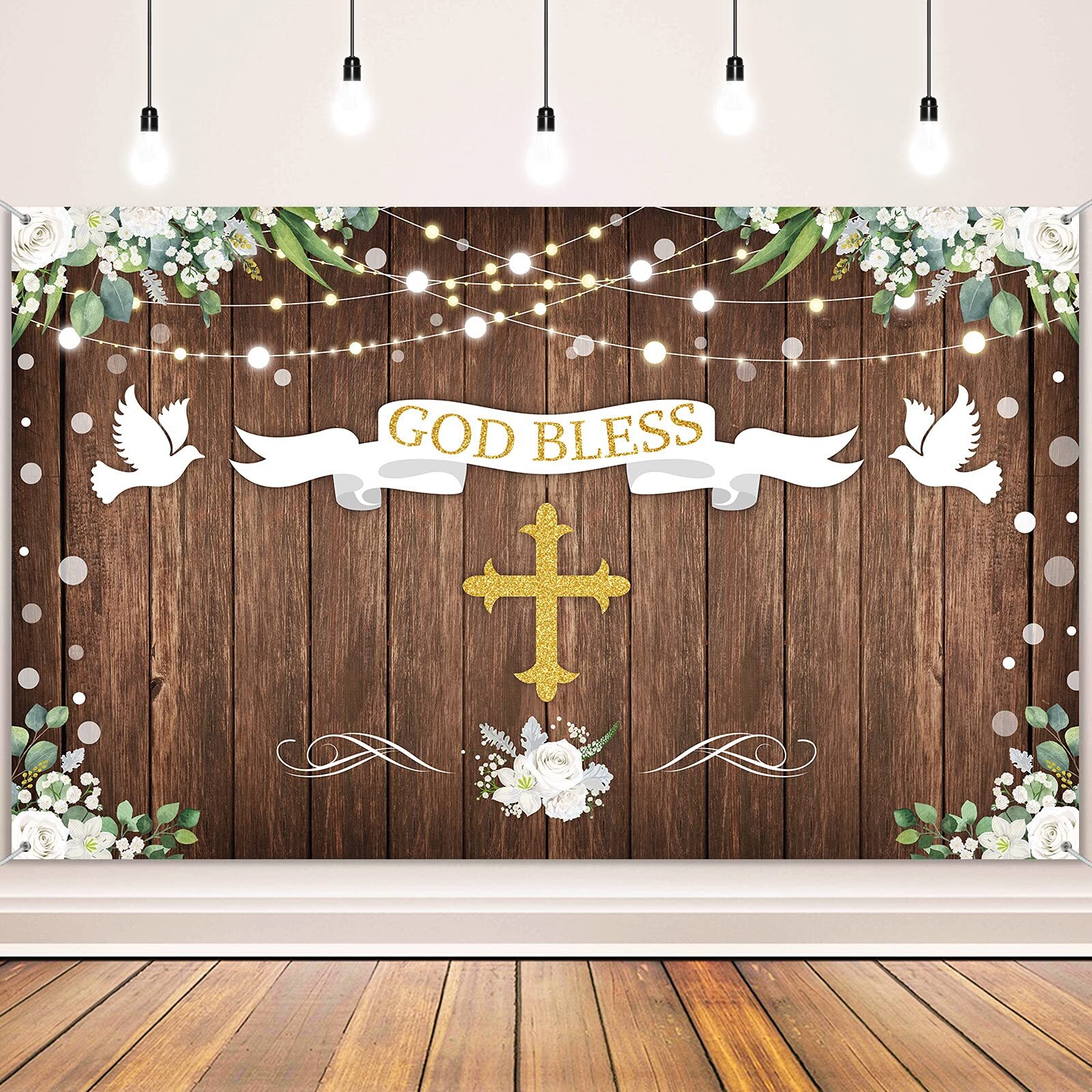 71 x 43 Inch God Bless Baptism Backdrop First Holy Communion Party Decoration…