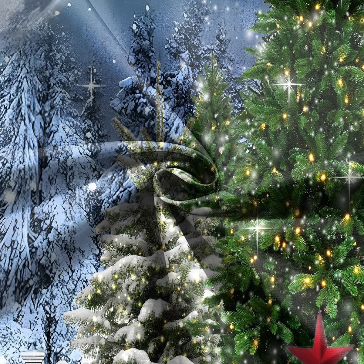 7X5 FT Christmas Scene Backdrop Xmas Tree Winter Forest Scene Wonderland North P