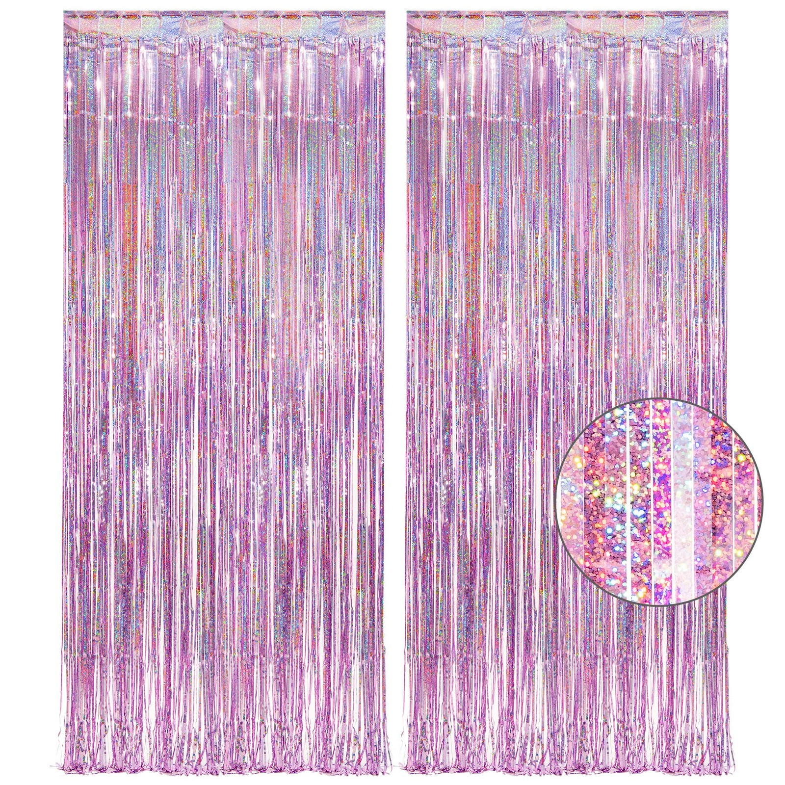 Pink Tinsel Curtain Party Backdrop – GREATRIL Foil Fringe 3.2ft*8.2ft,