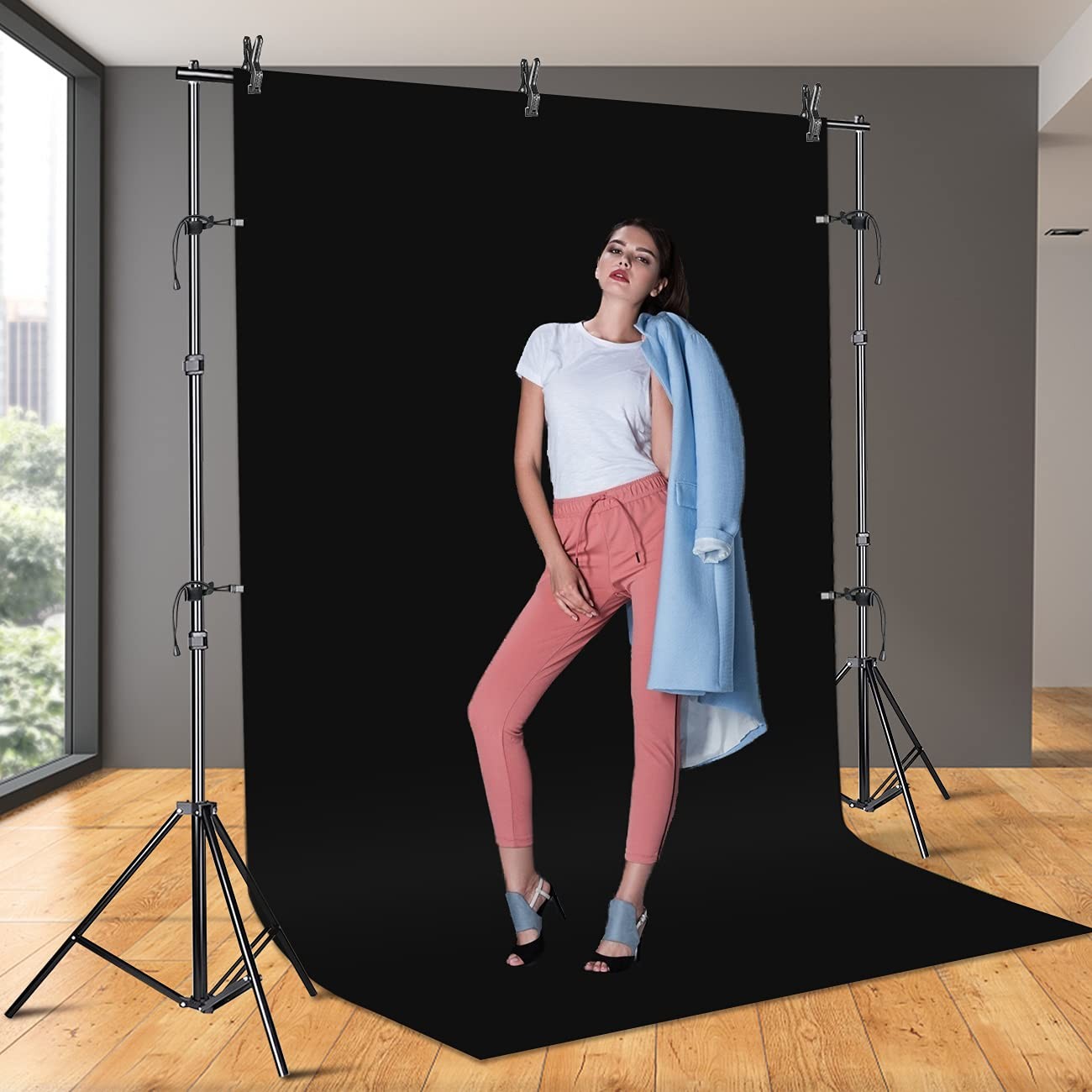Photo Background Support System with Backdrop Stand Kit, 100% Pure Muslin 6.5…