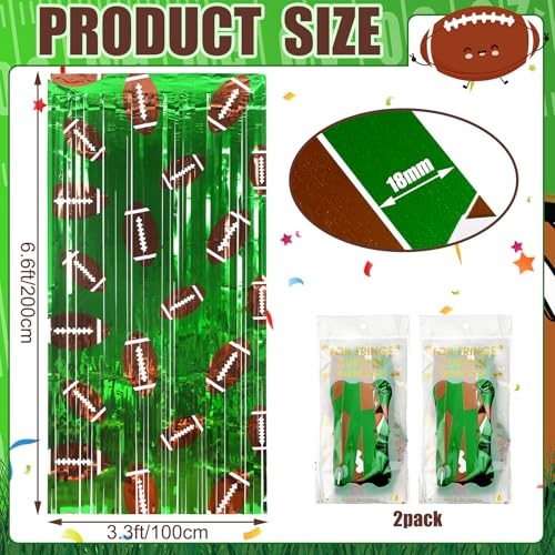 Pack Football Party Decorations Photo Props 3.3×6.6 ft Football Foil Fringe 2