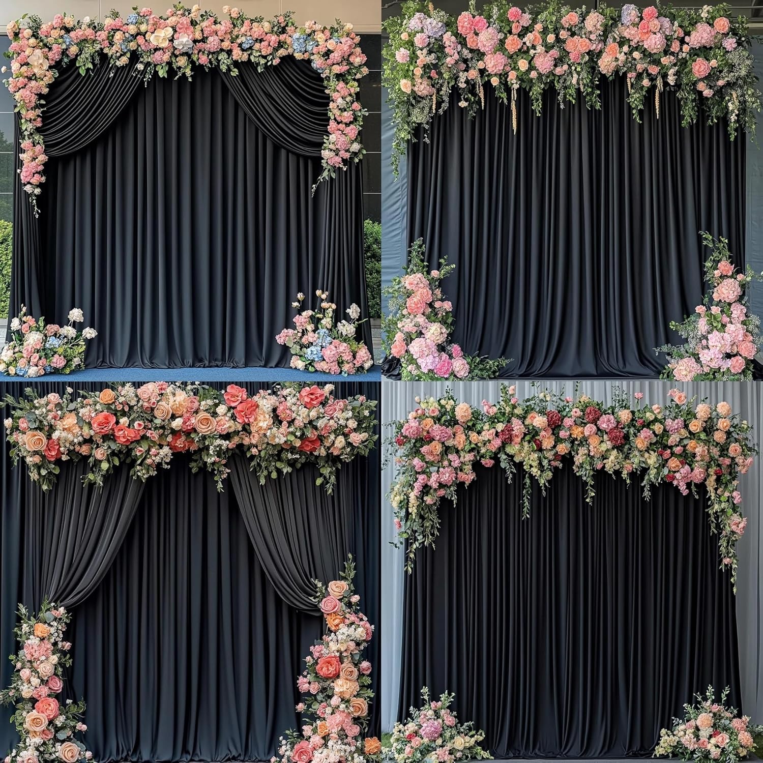 40x10ft Black Backdrop Curtain 8 Panels Wrinkle Free Party Stage Drapes