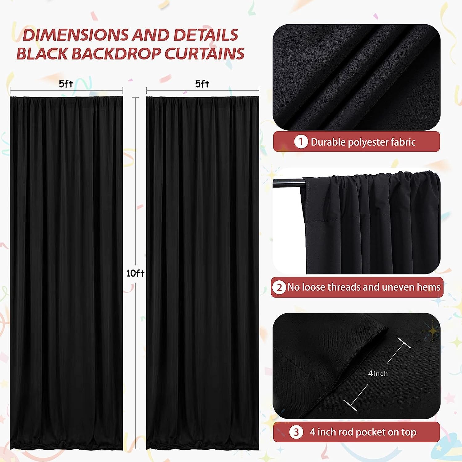 10ft x 10ft Black Backdrop Curtains Black Drape for Backdrop Thick Solid Fabric