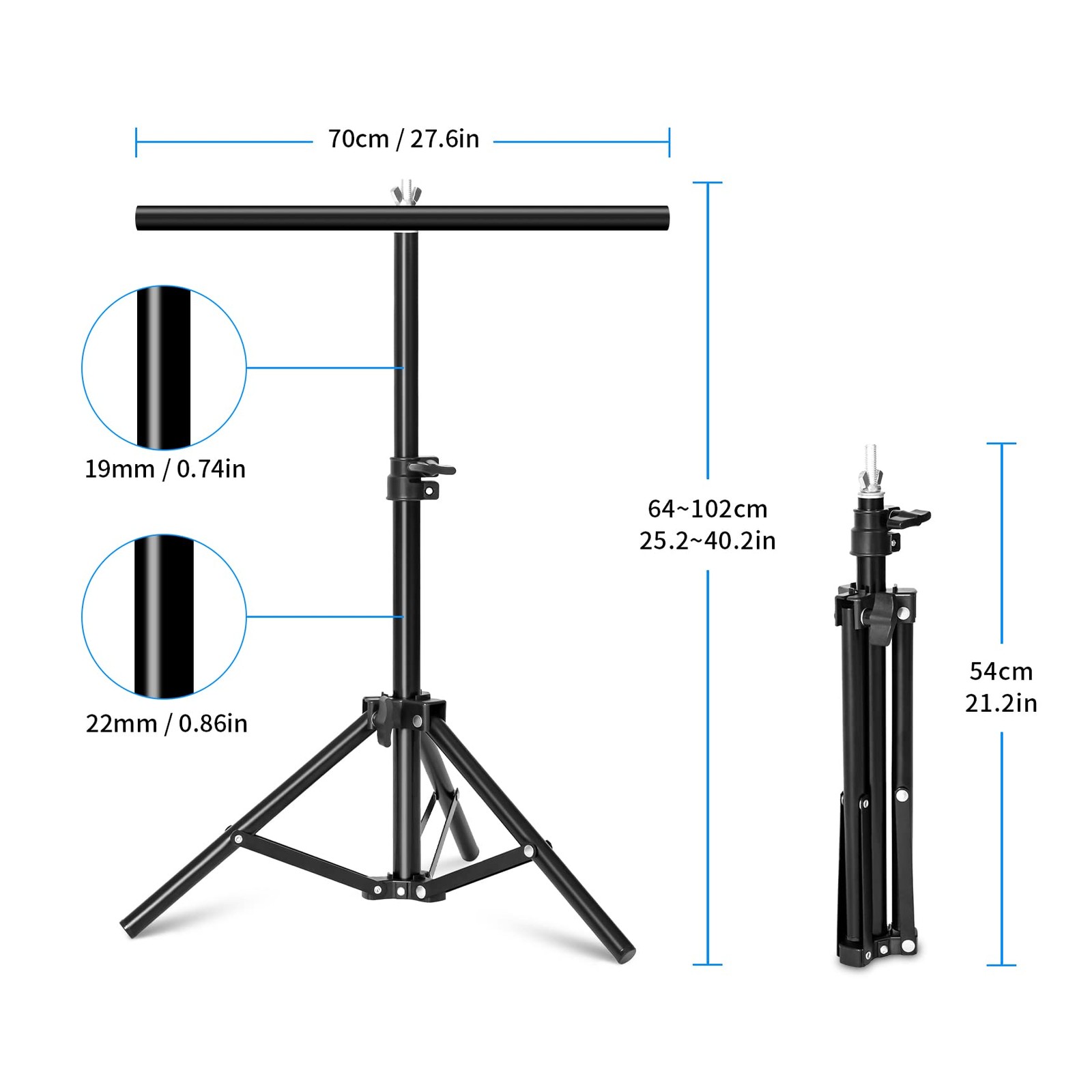 30 Inch Small T Shape Photography Backdrop Stand Light Holder 2 Clamps Table