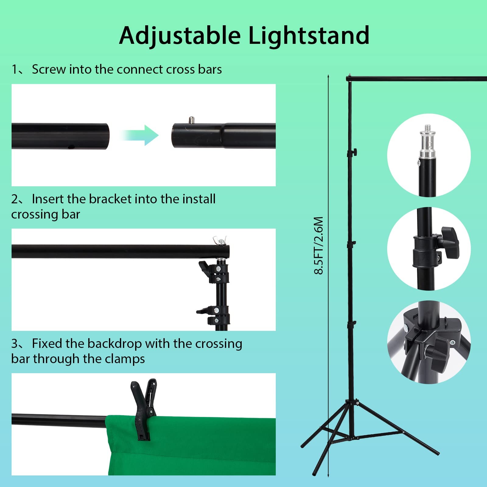 Photography Lighting Kit w/ 8.5x10ft Backdrop Stand System LED Umbrella Softbox