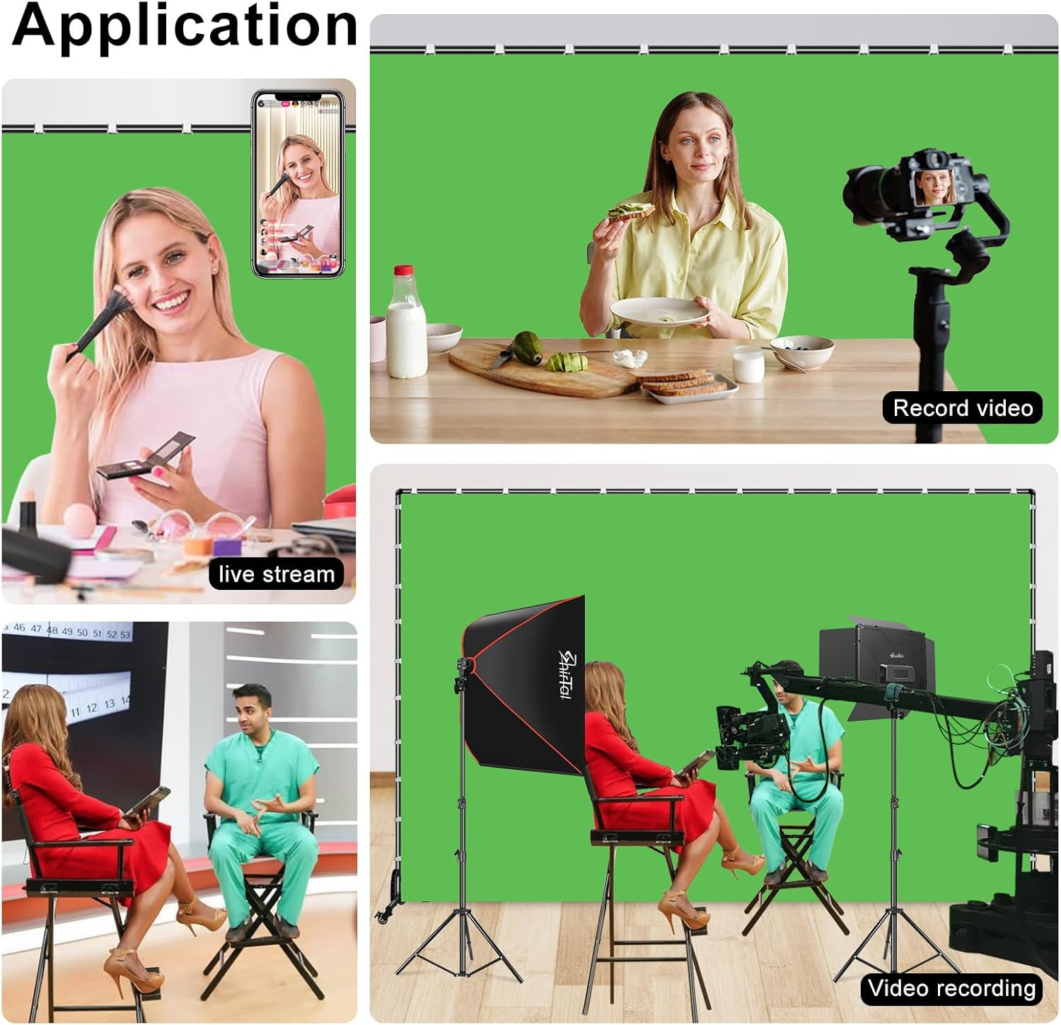 7X10Ft Green Screen Backdrop with Stand,Movable Backdrop Stand with Wheels Green