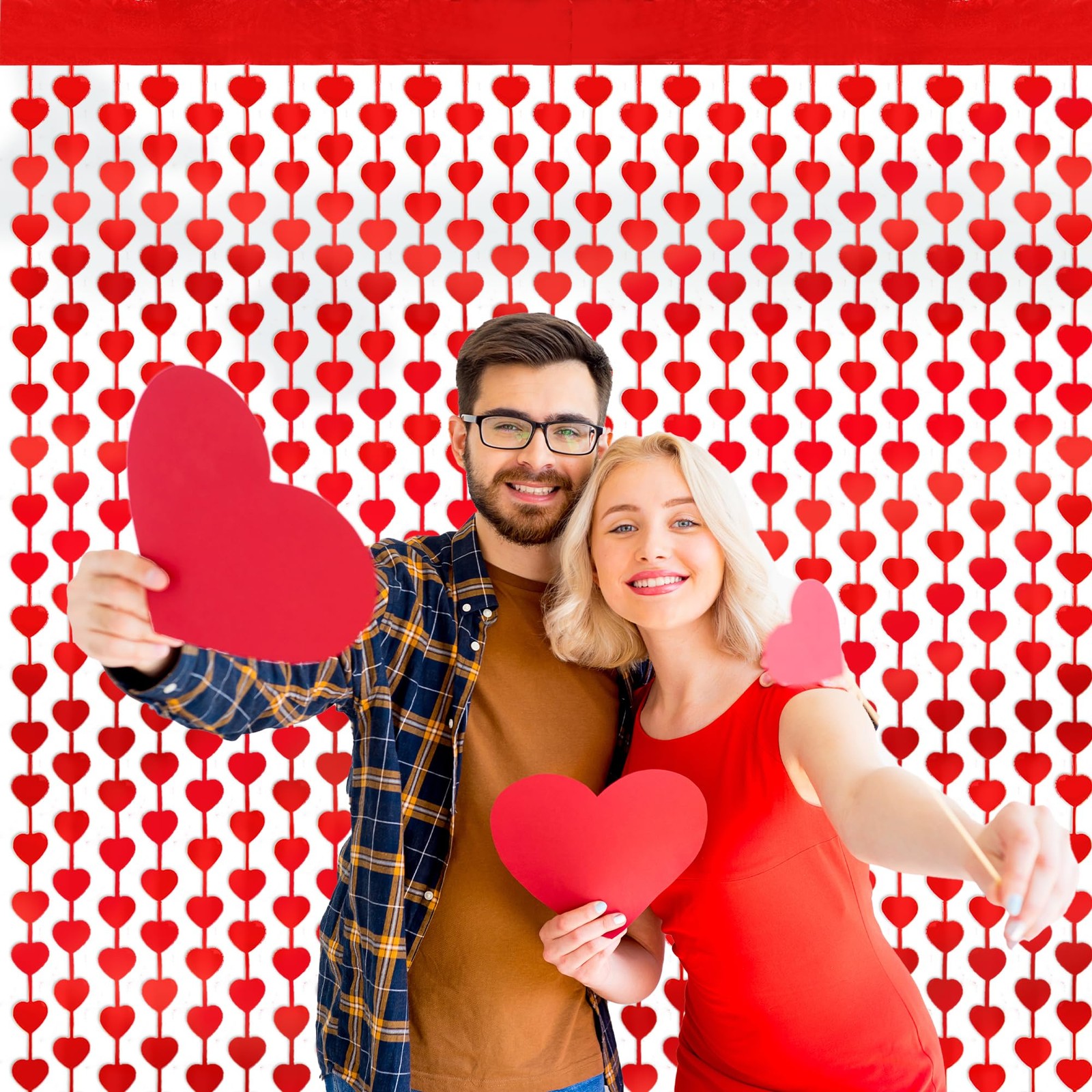 Valentines Day Decorations, 4 Pack Valentines Day Backdrop Garland, Red Heart Fo