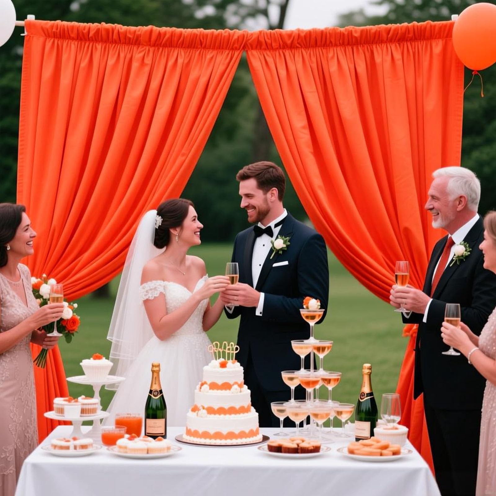 10×10 FT Deep Orange Backdrop Curtains For Parties Polyester Fabric 2 Panels
