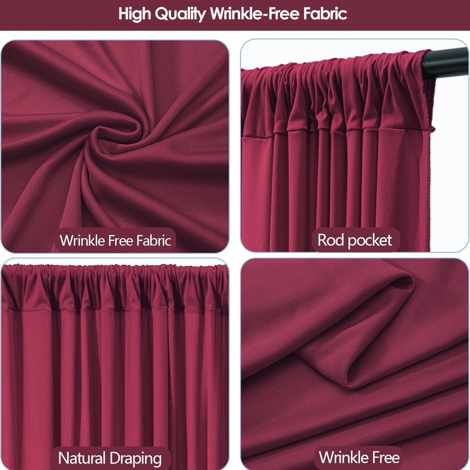 2 Panels 5x10ft Wrinkle Free Burgundy Backdrop Curtain 10x10ft Fabric Drape