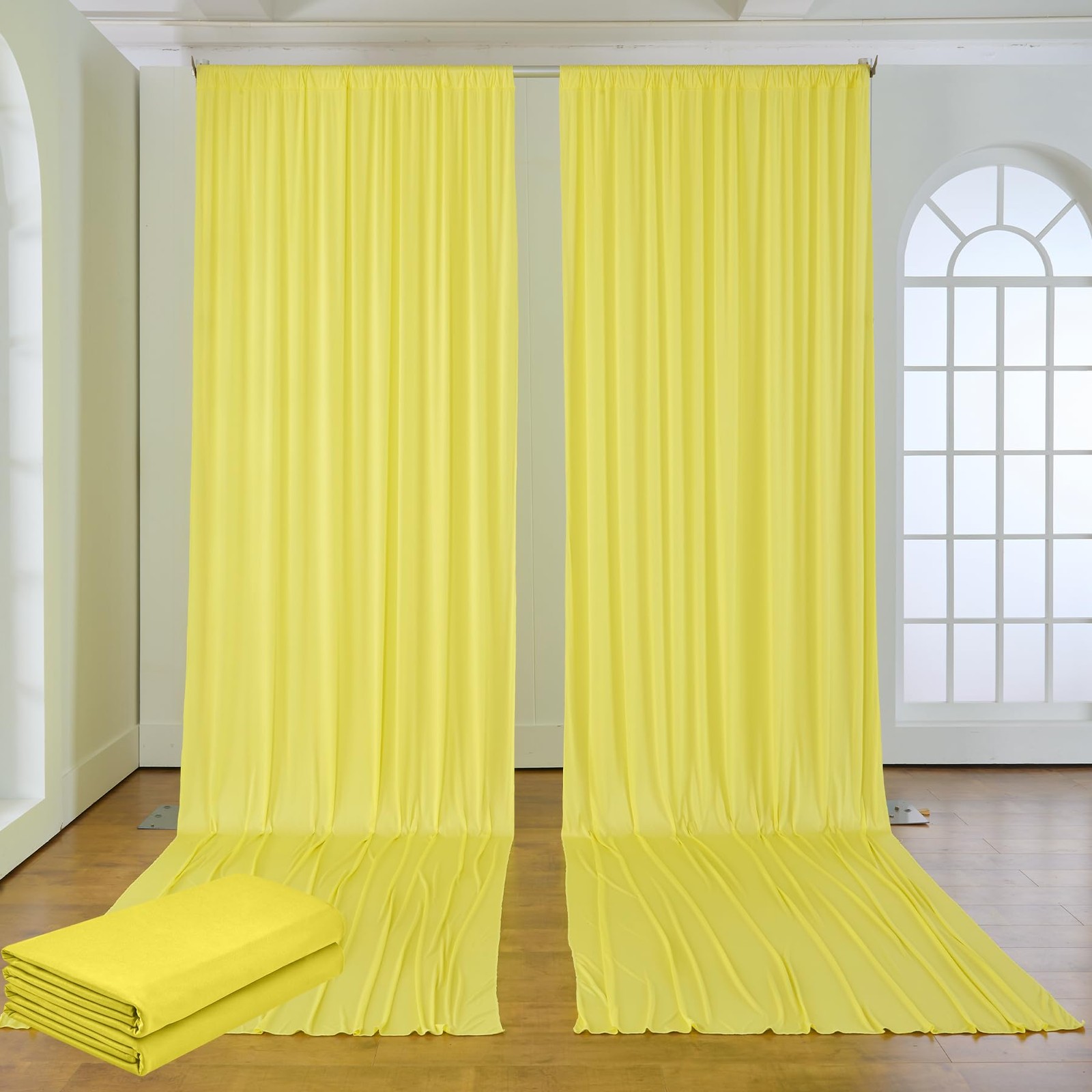 2 Panels 10×15 FT Light Yellow Wrinkle Free Polyester Photo Backdrop Curtains