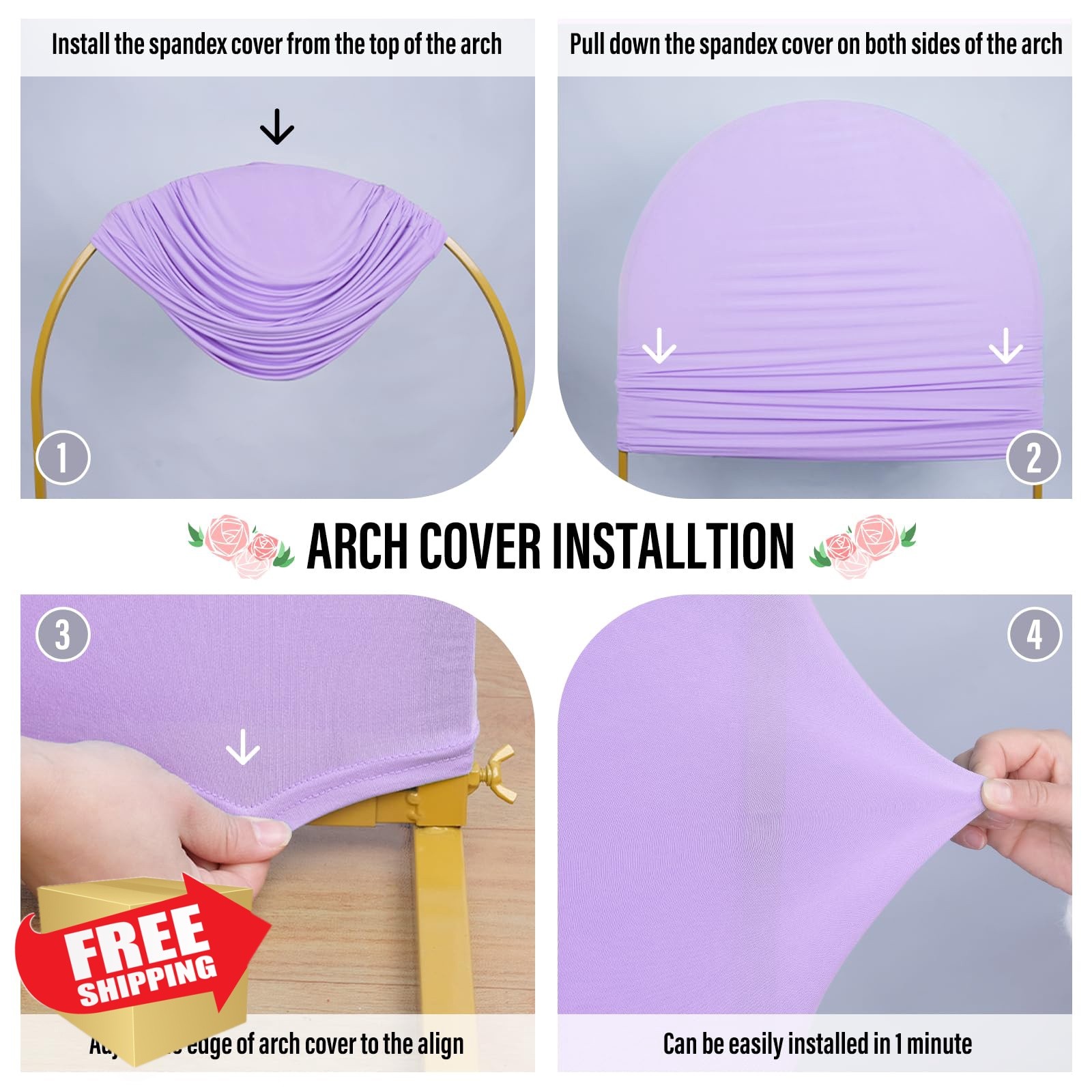 LEBENGURU Spandex Arch Backdrop Covers Purple 6.6FT 7.2FT