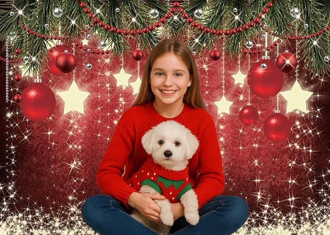 7x5ft Red Christmas Backdrop, Holiday Party Decoration, Winter New Year Photo