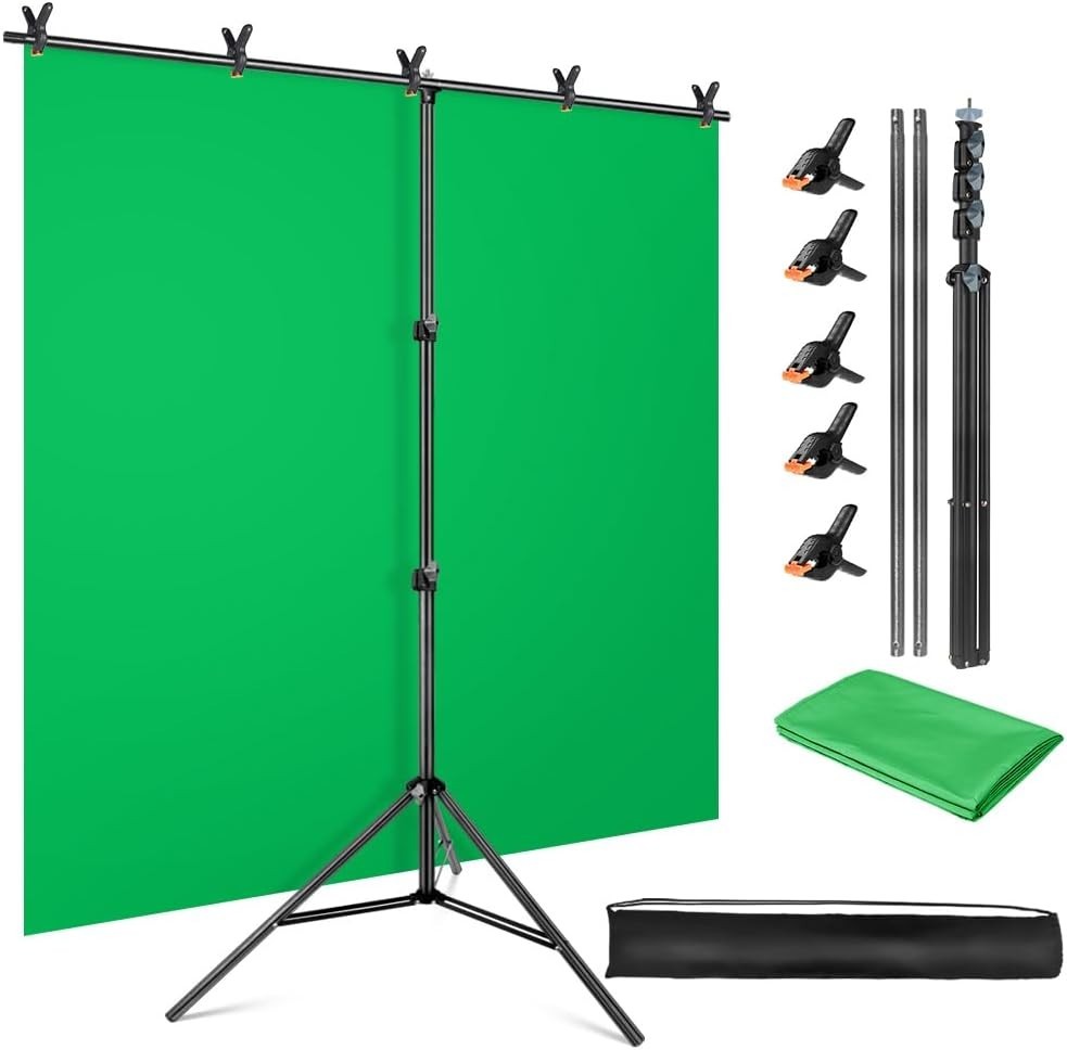 Green Screen Backdrop with Stand Kit 5×6.5ft, Portable Chromakey GreeN 5