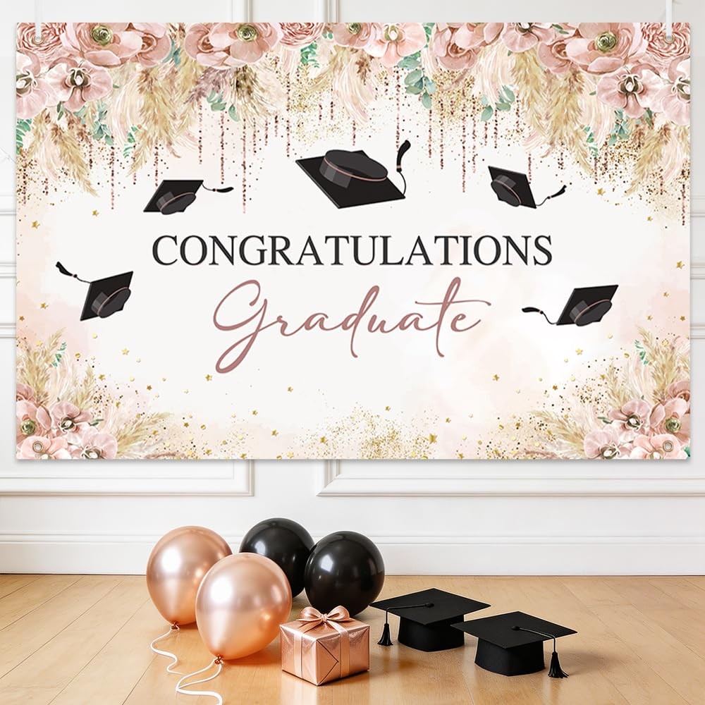 7x5ft Congratulations Graduate Backdrop Congrats Grad Banner Boho Graduation Dec