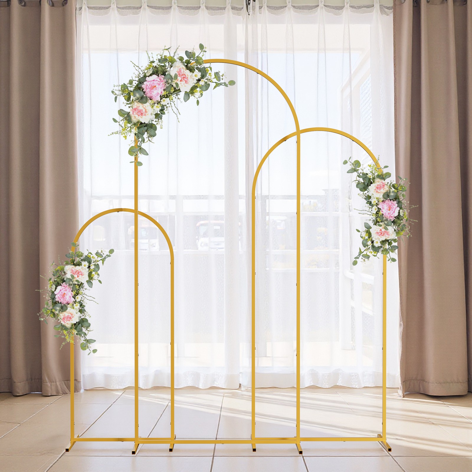 Set of 3 Arch Backdrop Stand Metal Wedding Arch Stand Frame 7.2ft 6.6ft 6ft