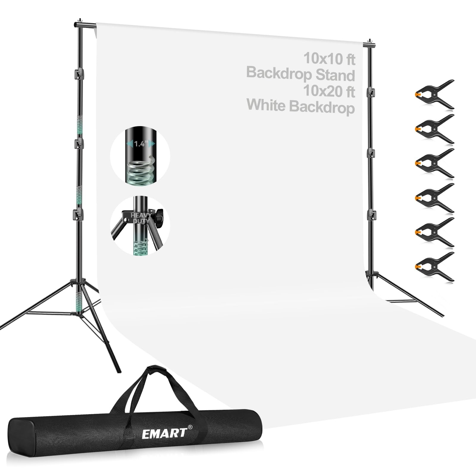 EMART Portable Photography Backdrop 10*10ft Stand/10*20ft Backdrop, White