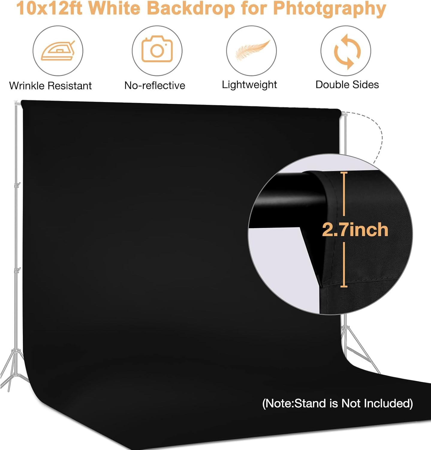 10 X 12 FT Large Black Backdrop Background for Photography, Pure Black Photo Bac