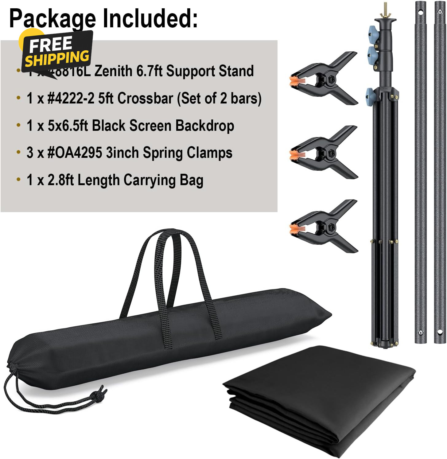 5×6.7Ft Photo Backdrop Stand Kit T-Shape Background Stand Carry Bag Black