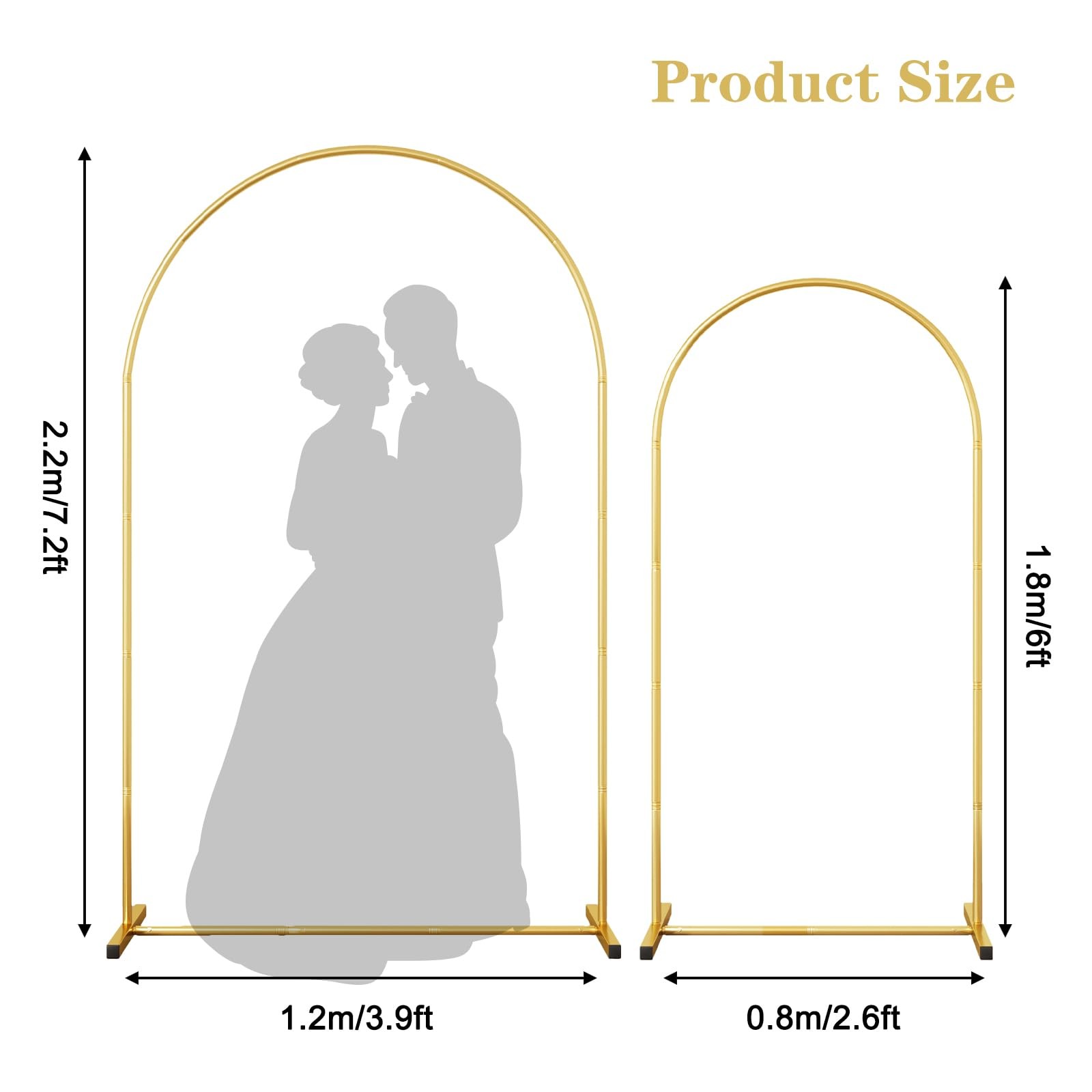 Metal Arch Backdrop Stand Set of 2 (6FT & 7.2FT), Gold Wedding Arch Frame Bal…