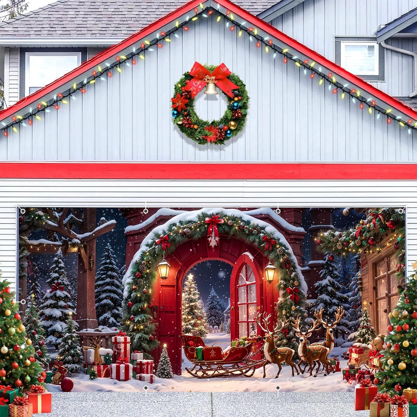 Winter Forest Garage Door Cover 7x16ft Holiday Decorations for Outdoor Parties