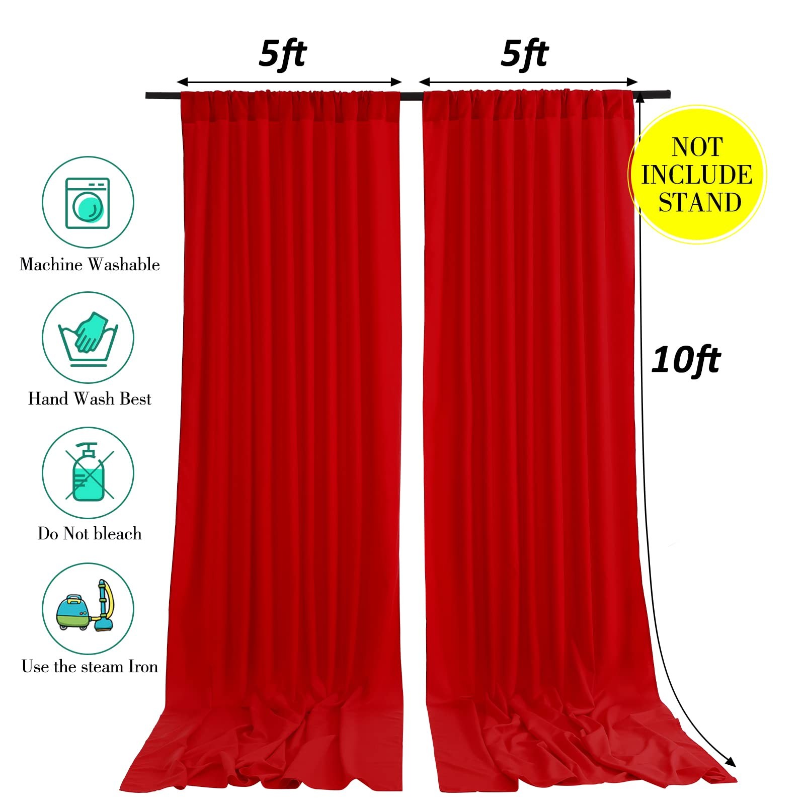 Red Backdrop Curtains Polyester Photo Backdrop Drapes Wedding 5x10ft 2 Panels