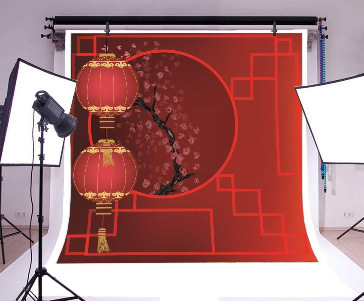 8×8 FT Chinese New Year Red Lanterns Backdrop Spring Festival Window Wall