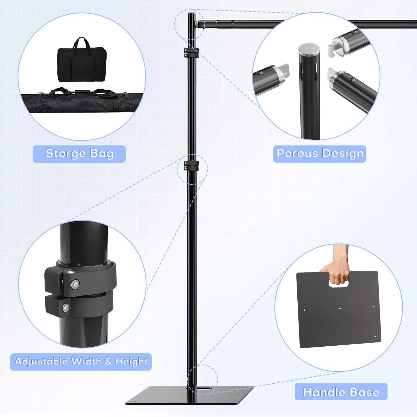 HAYOHRT 8x10ft Pipe and Drape Backdrop 10 x 8 FT, Black with Upgrade Buckle