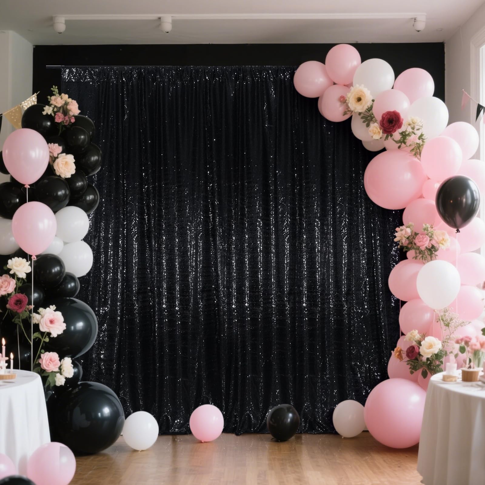 Black Sequin Backdrop, 6FT x 6FT, Thick, Glitter Curtain, Halloween, Party