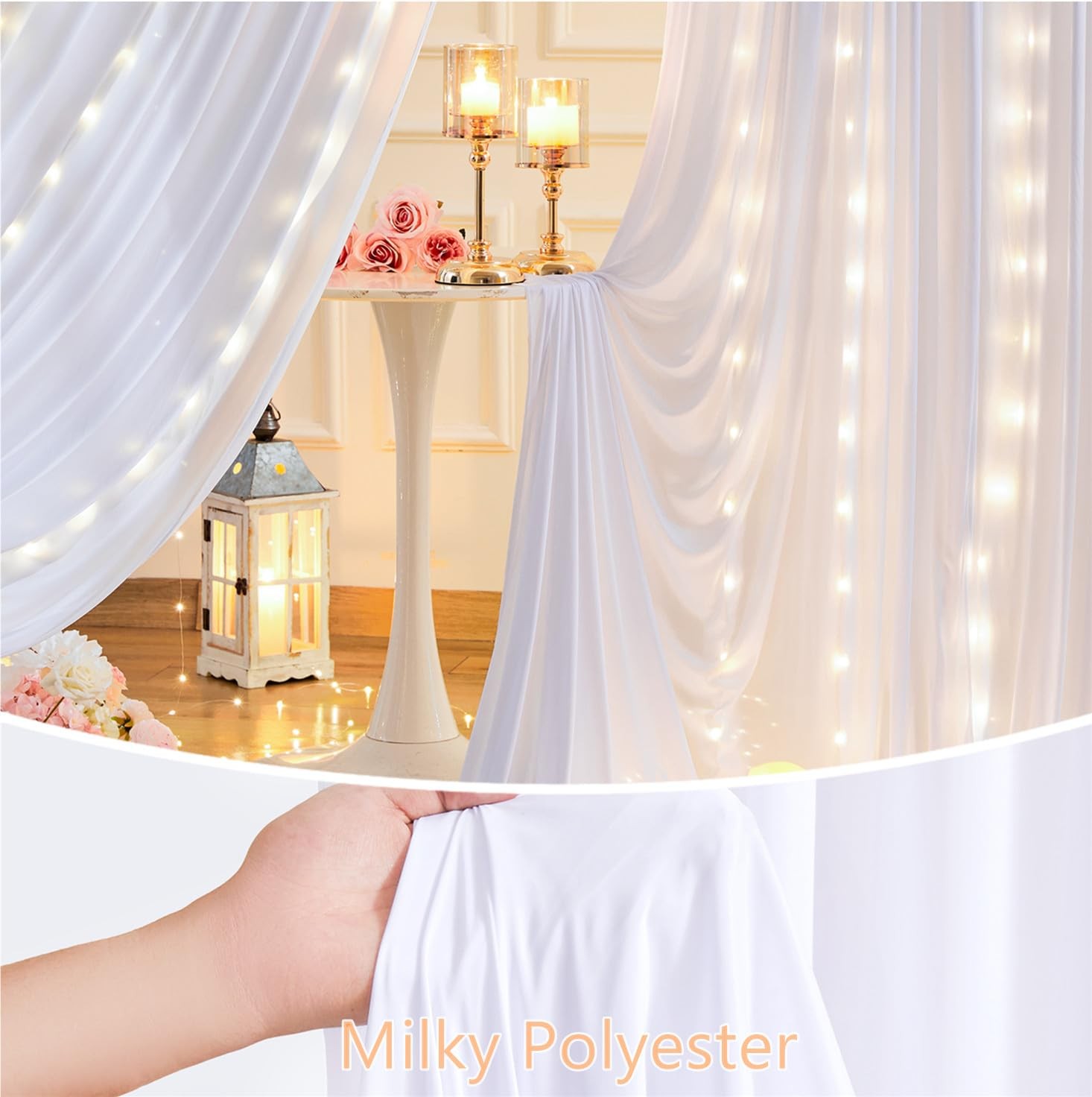 White Backdrop Curtains with Lights 10×10 ft Polyester Photo Background