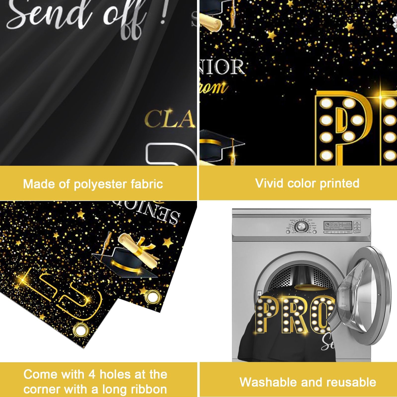 70.8×70.8 Prom 2025 Backdrop, Gold, Congratulations, Graduation Party Bkgd