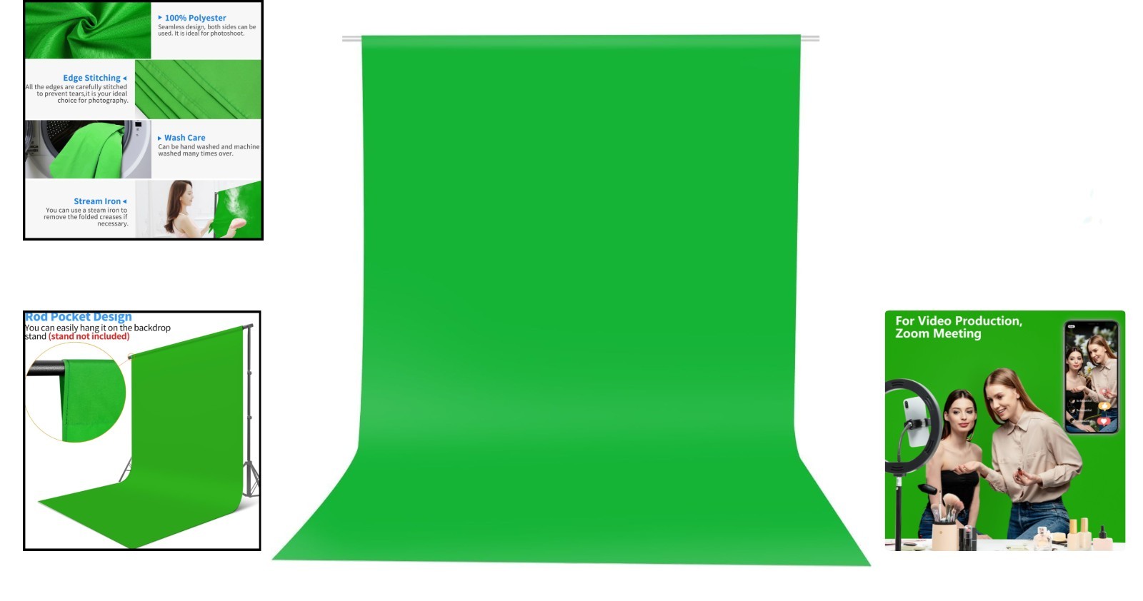Durable 6x9ft Polyester Green Screen with Rod Pocket for Streaming & Gaming