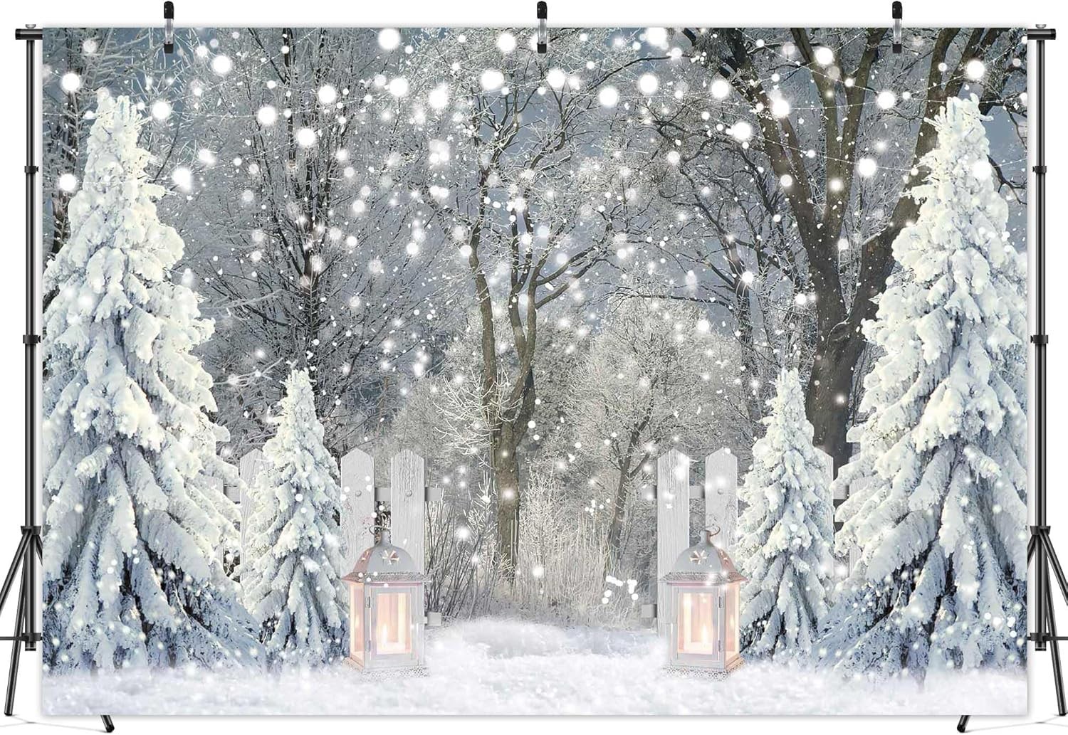 12x8ft Polyester Winter Forest Backdrop Christmas Snowy Pine Tree Wonderland …