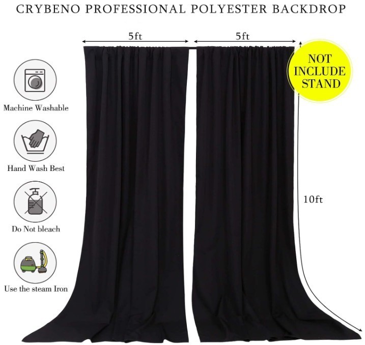Black Backdrop Curtains 8 Panels 5ft x 10ft Polyester Photo Drapes