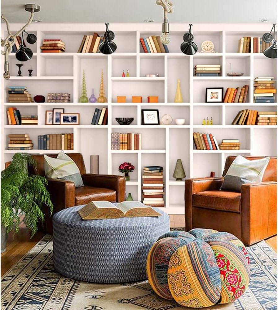 7X5Ft White Bookshelf Backdrop Bookcase Backdrop for Office & Home Office Decora