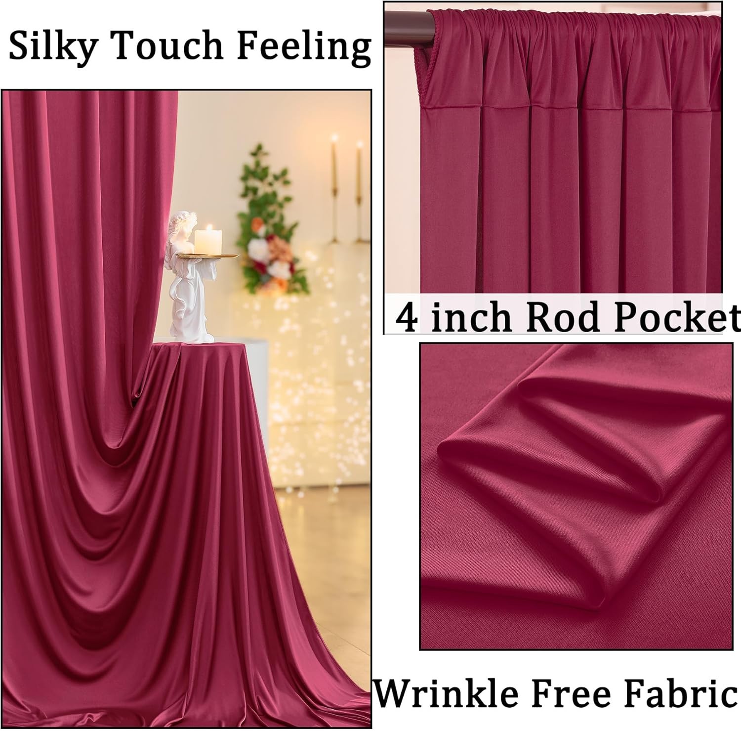 10ft x Wrinkle Free Maroon Backdrop Curtains for 10ftx10ft,