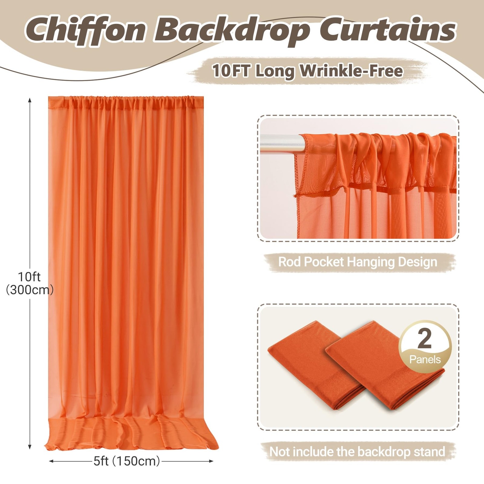 10x10ft Orange Backdrop Curtain Wrinkle-Free Sheer Chiffon Drapes 2 PCS