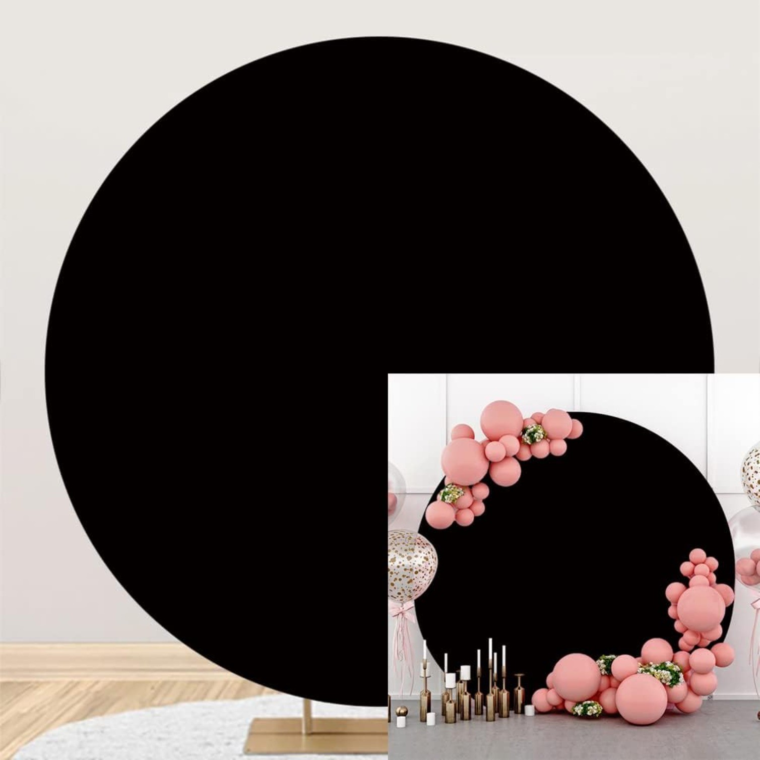 7.5×7.5ft Black Round Backdrop Cover Polyester Circular Solid Color Black Cloth