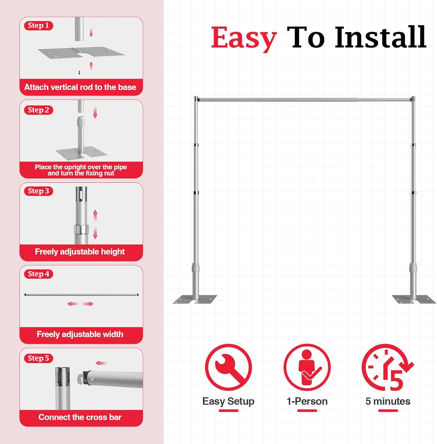 10X10Ft Heavy Duty Backdrop Stand Kit, Adjustable Pipe and Drape Photo Booth Fra