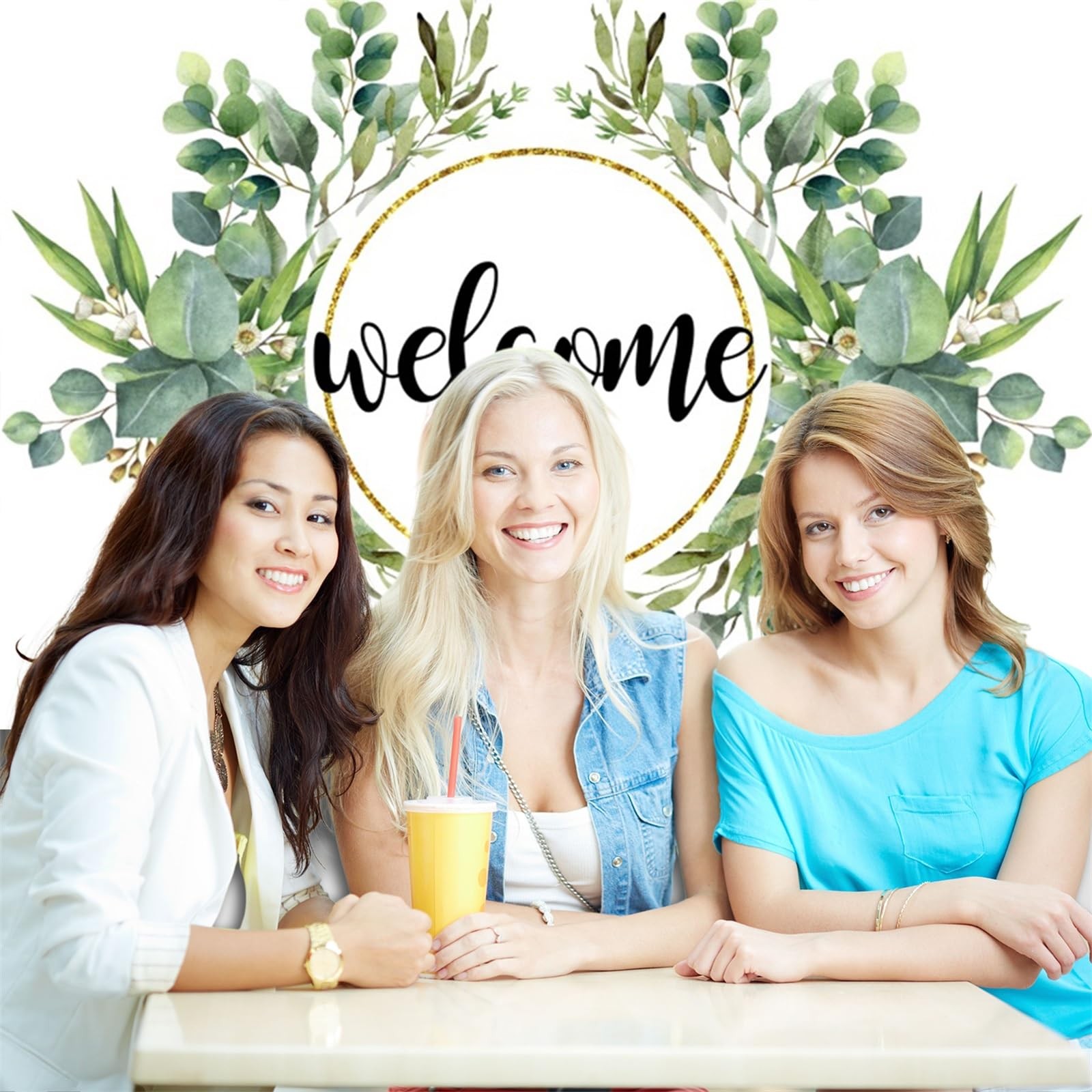 7x5ft Elegant Floral Welcome Backdrop Watercolor Green Leaves Home Party Decor