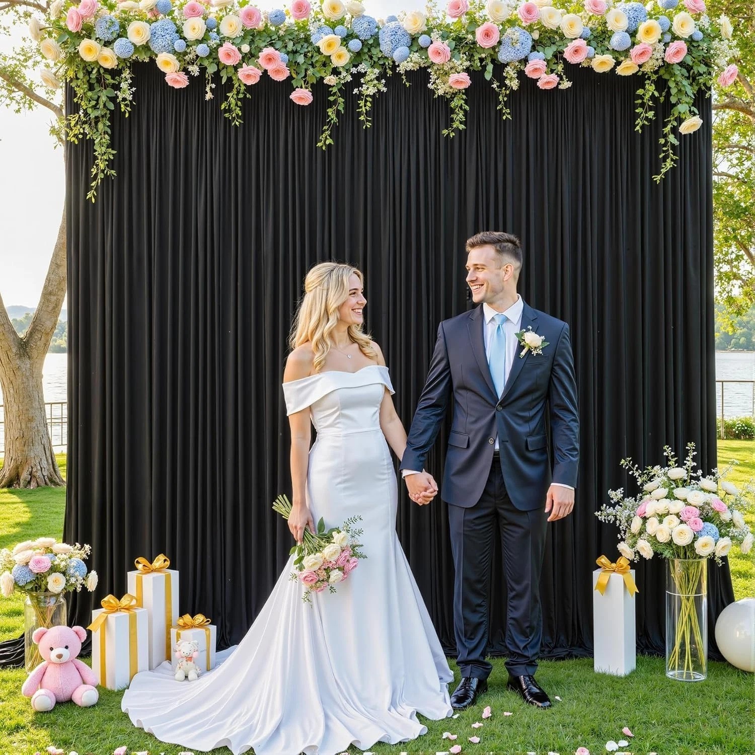 Black Backdrop Curtain 4 Panels 20ft x 10ft for Parties Weddings Photography