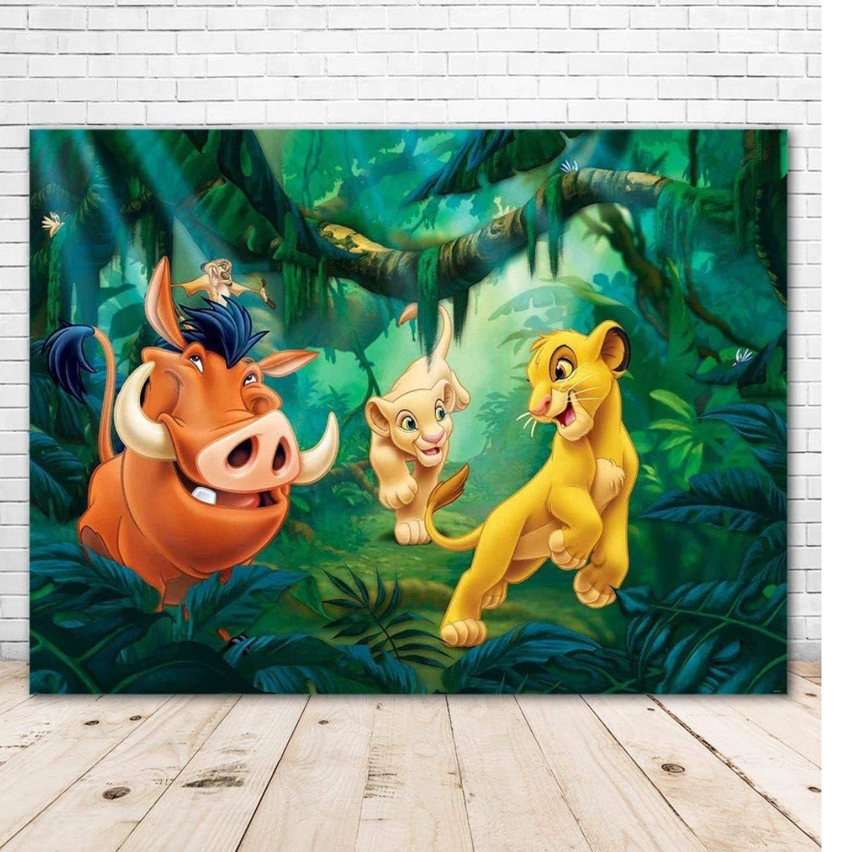 5x7ft Lion King Photo Backdrop Featuring Simba, Pumbaa, Timon, and young Simba
