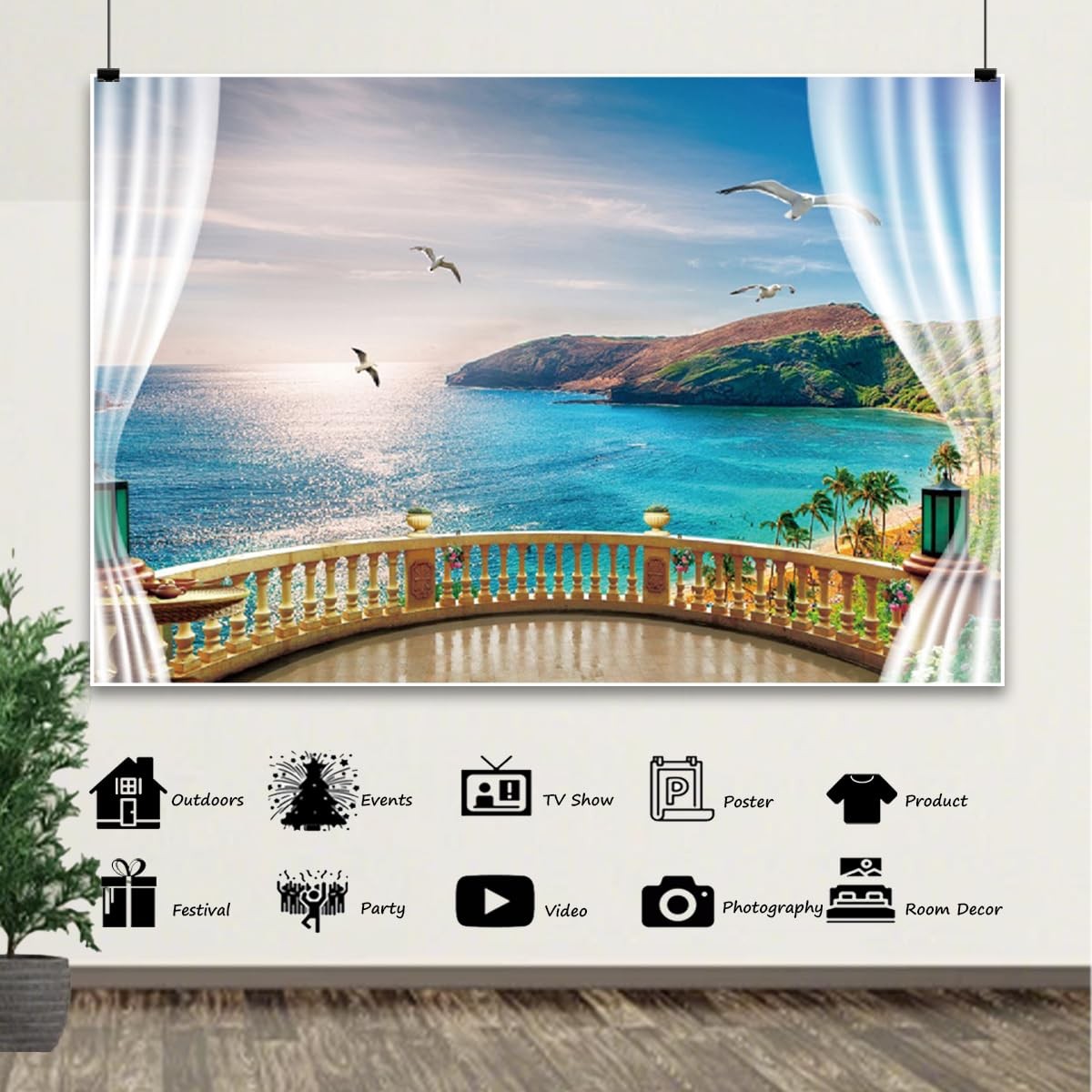10x8ft Beach Backdrop Sunset Ocean Tropical Palm Tree Holiday Photography