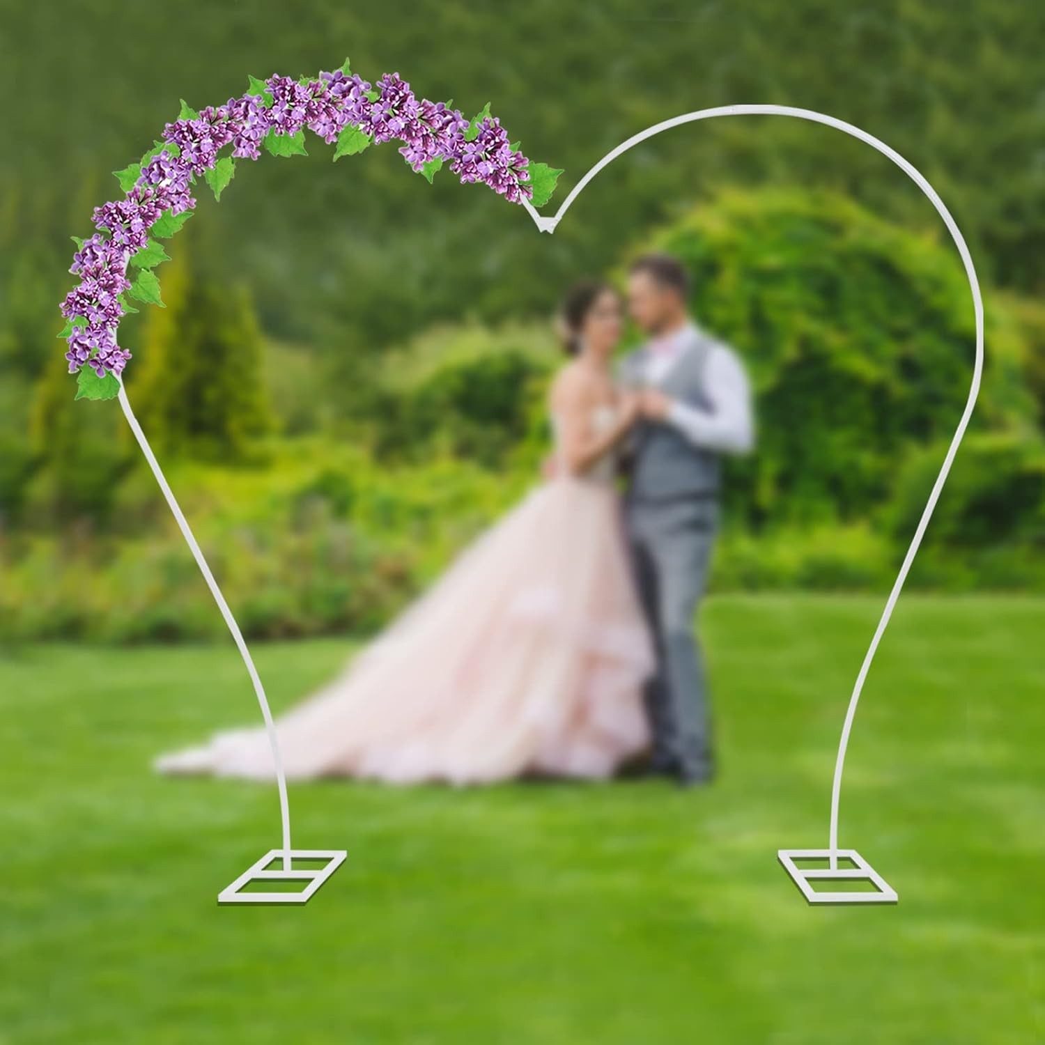 Heart-Shape Floral Wedding Backdrop Arch Stand, 8.7ft L X 7.7ft H Metal Arch Bac