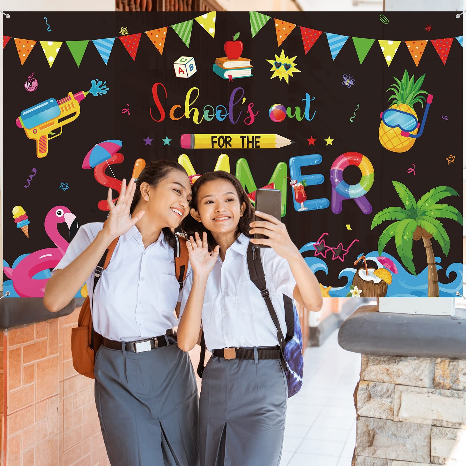 Schools Out For Summer Backdrop Pool Beach Party Graduation 72.8×43.3 Inch