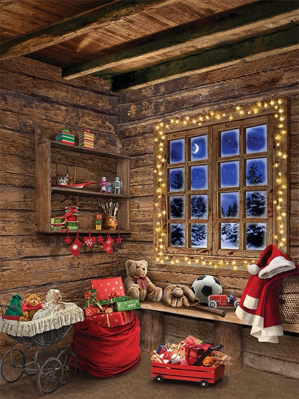 Old Saint Nick Night Backdrop Photography 10×10 Freedom cloth Christmas Cabin