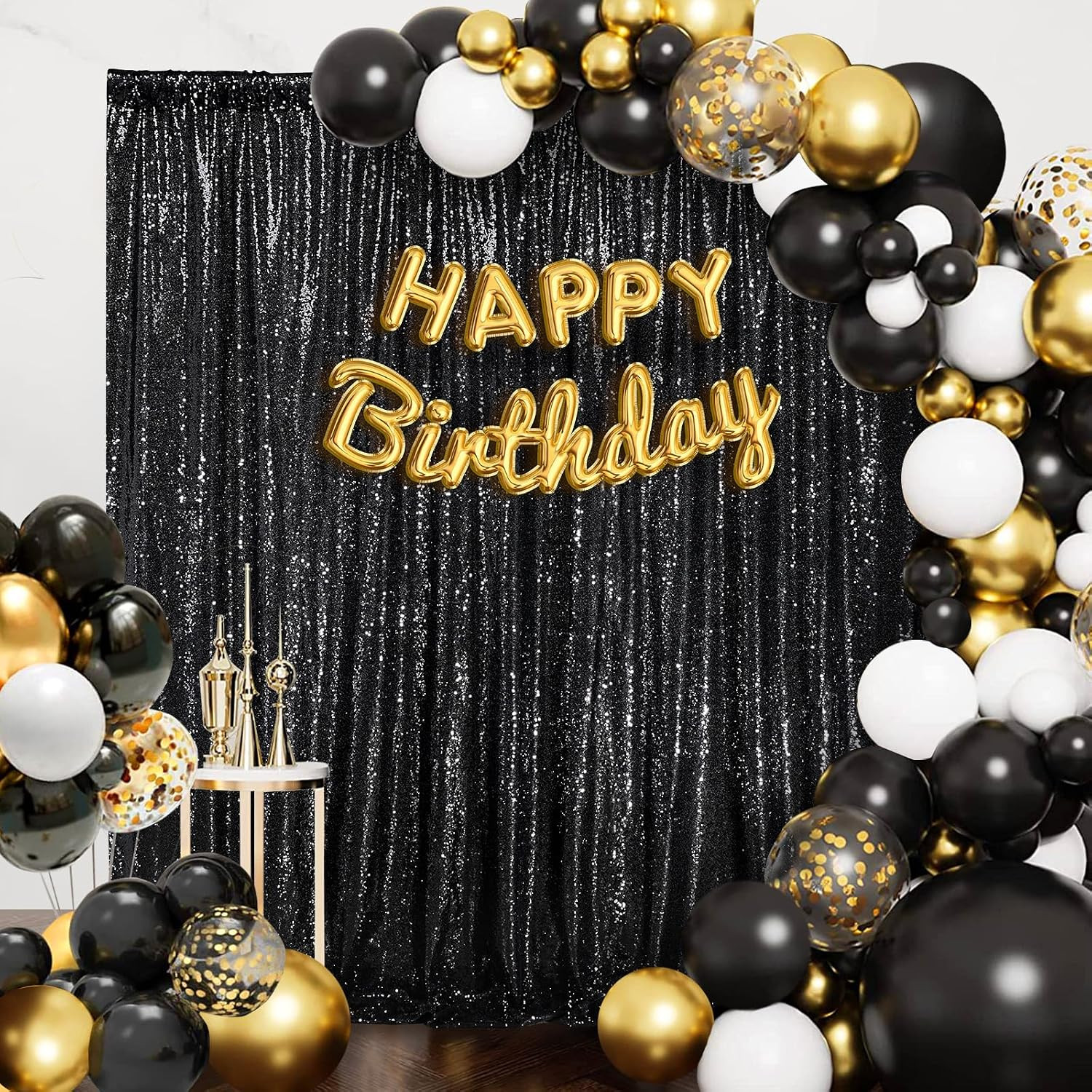 Black Sequin Backdrop Curtain 7ft x 7ft Glitter Photo Booth Backdrop for Wedding